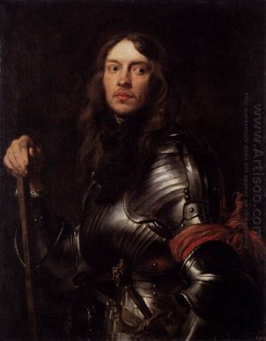 porträtt av en man i rustning med röd halsduk 1627