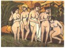 Fünf Badende Frauen In Einem See
