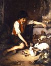 Childs with rabbits