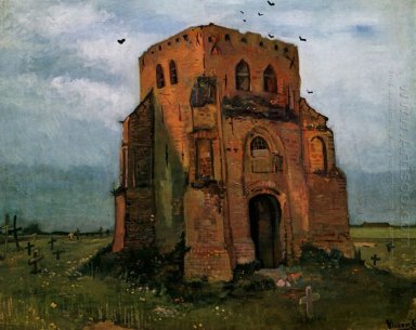 Cementerio rural y Old Church Tower 1885