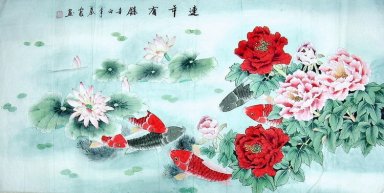 Fish - Pivoine - Peinture chinoise