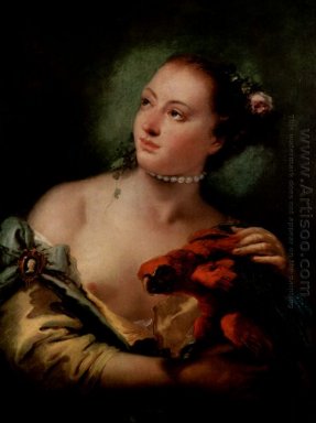 Una mujer joven con una Macaw