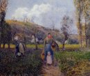 campesina y el niño la cosecha de los campos de Pontoise 1882