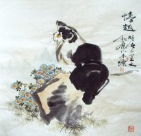 Katt & Chrysanthemum - kinesisk målning