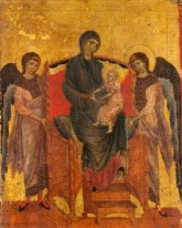 O Virgin ea criança Enthroned com dois anjos