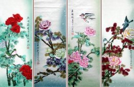 Pájaros y Flores-FourInOnee - la pintura china