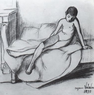 Utrillo Naken sitter på en soffa 1895