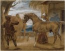 Arabian Stallion Led By Two Arabians To Breed