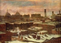 Uitzicht op daken van de stad in de Winter