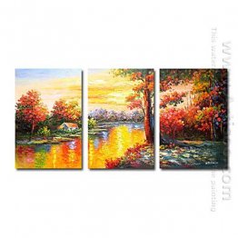 Pintados à mão pintura a óleo da paisagem - conjunto de 3