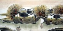 Rumah, River - Lukisan Cina