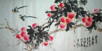 Peach & pássaros - pintura chinesa