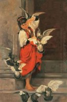 La fille avec des pigeons