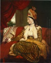 Portrait de Mme Baldwin Full Length assise sur un divan rouge