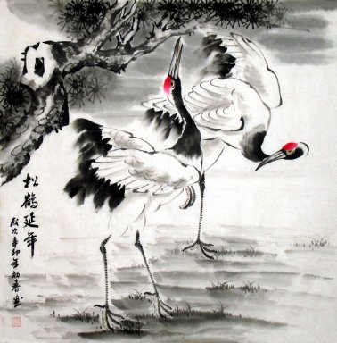 Crane-Pine - Pittura cinese