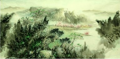 Landskap med flod - kinesisk målning