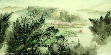 Landscape Dengan River - Lukisan Cina