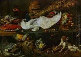 Ainda-vida com um cão e seus filhotes de cachorro