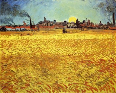 Musim Panas Evening Wheatfield Dengan Setting Sun 1888