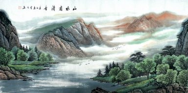 Bergen, Rivier - Chinees schilderij