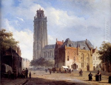 Een Kathedraal Op Een Townsquare In zomer