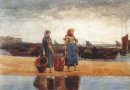 Två flickor på stranden Tynemouth 1891