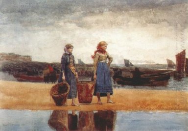 Две девушки на пляже Tynemouth 1891