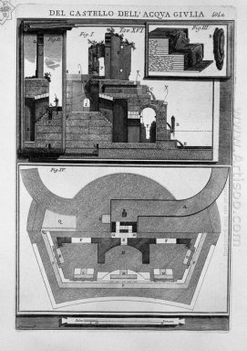 Elevazione della parete interna delle rovine del castello e la