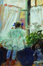 In het venster Portret van I B Kustodieva 1910