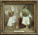Två vyer av kostymer Sulioter 1825