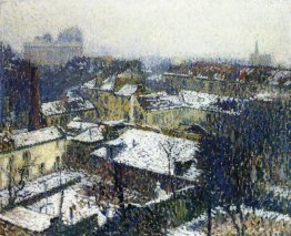 Os telhados de Paris na neve, a vista do Studi do artista