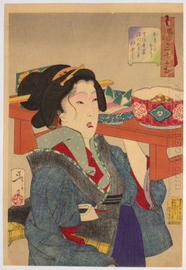 Het uiterlijk van een Serveerster bij Fukagawa Het Tempo tijdper