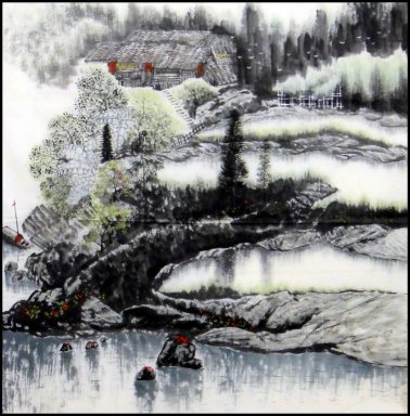 Building, Trees- Chinese Painting