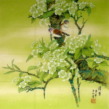 Peach Blossom & Birds - kinesisk målning