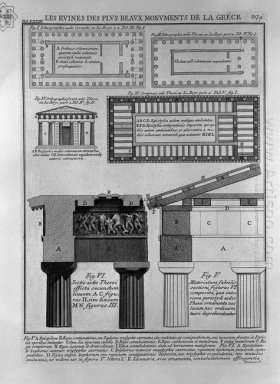 Plan de Elevación y detalles del templo dórico en Grecia de Le R