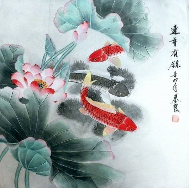 Fish & Lotus - Pittura cinese