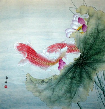 Fish & Lotus - pintura china