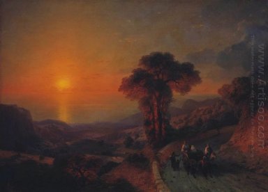 Vue sur la mer. De la montagne au coucher du soleil Crimée 1864