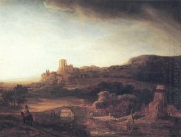 Sungai Pemandangan Dengan Windmill 1640