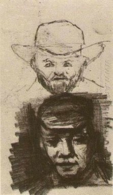 Due teste uomo con barba e cappello contadino con la protezione