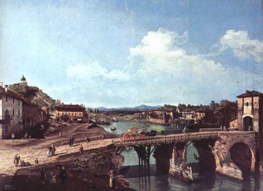 Vista de un viejo puente sobre el río Po, Turín 1745