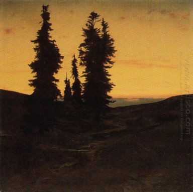 sapins au coucher du soleil