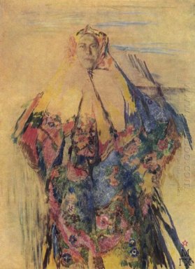 Une paysanne avec un foulard à motifs