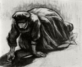 Mulher Camponesa Ajoelhar Possivelmente Digging Up Cenouras 1885