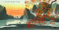 Pegunungan, Air, Bunga - Lukisan Cina