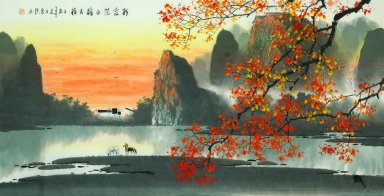 Montagnes, l\'eau, fleurs - Peinture chinoise