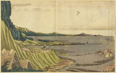 Vista da praia na maré baixa Noboto da costa para Gyotoku