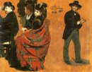 Мужчина и женщина за столом Человек, который тянет перчатки 1873