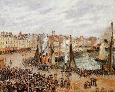 le marché aux poissons de Dieppe gris Météo matin 1902