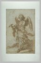 Engel, der einen Hammer und Nägel 1660